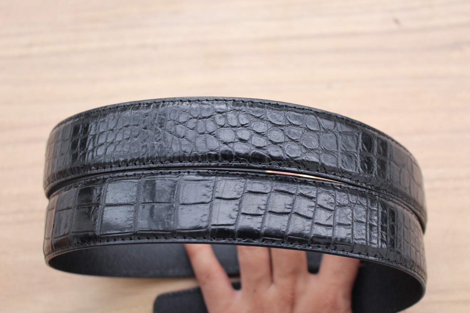 W 1.3 inch Black Genuine Alligator CROCODILE Belly LEATHER Skin Men’s Belt