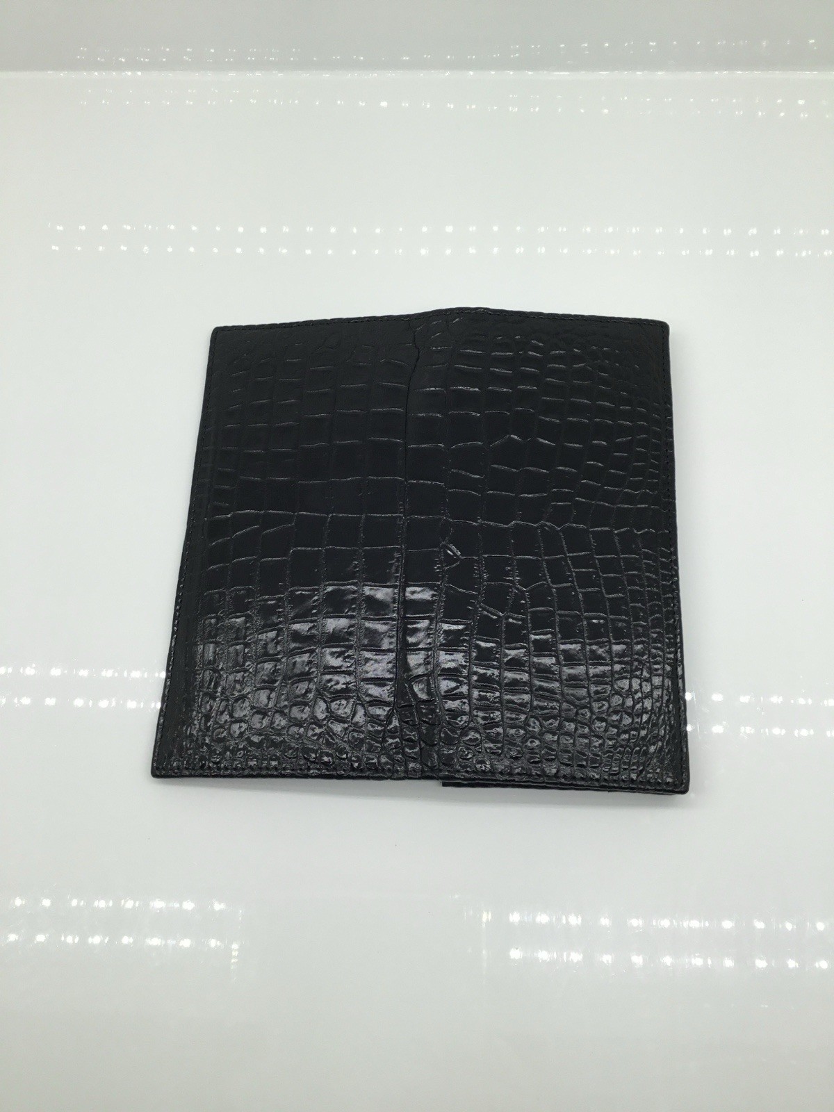 Genuine Crocodile Skin Long Bifold Wallet Exotic Full-Grain Leather Inside & Out