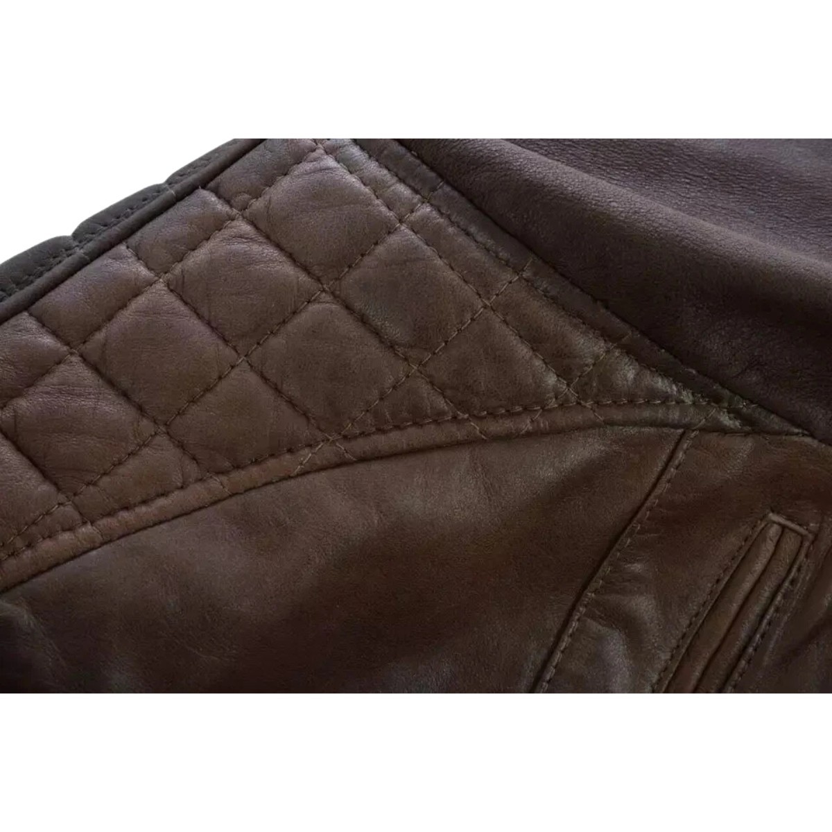 Men’s Brown Distressed Leather Jacket Biker Cafe Racer Quilted Moto Coat