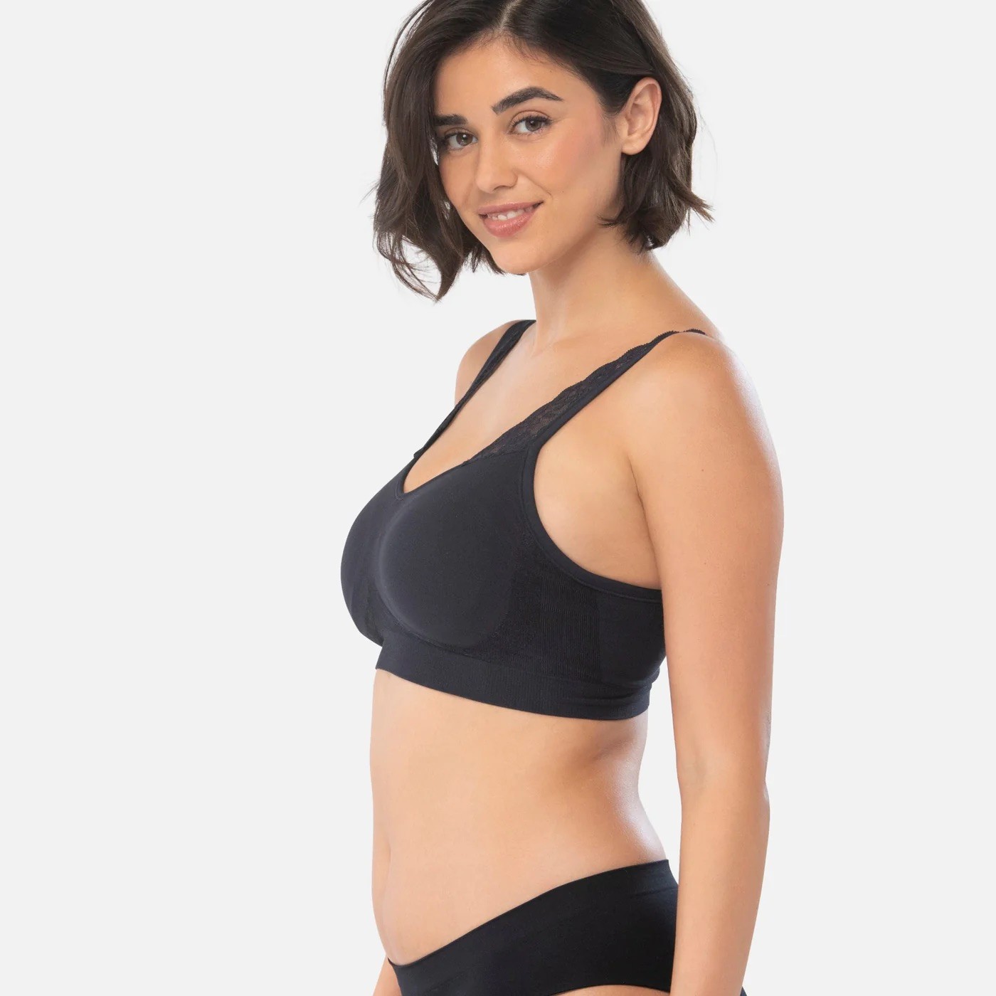New UNDEROUTFIT Adjustable Comfort Bra w/ Lace Straps Large Black #445