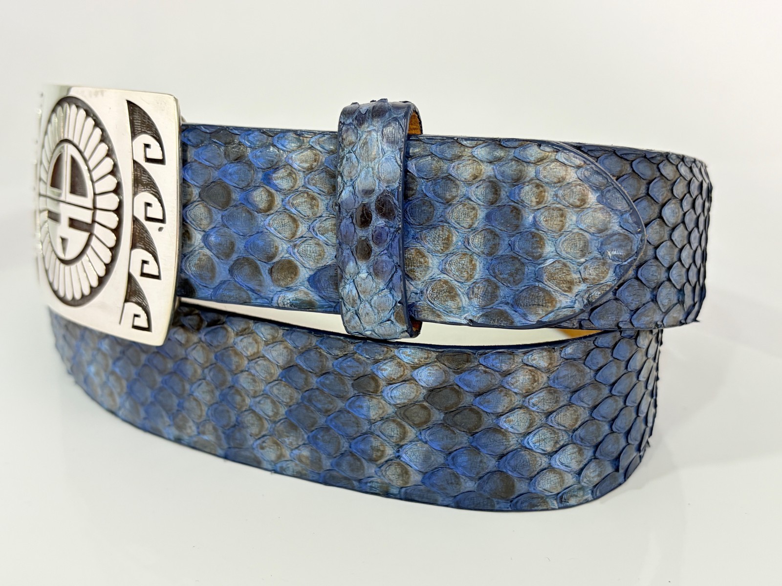 W. Kleinberg Genuine Python Belt 38 Sterling Silver Buckle Southwestern Sunface