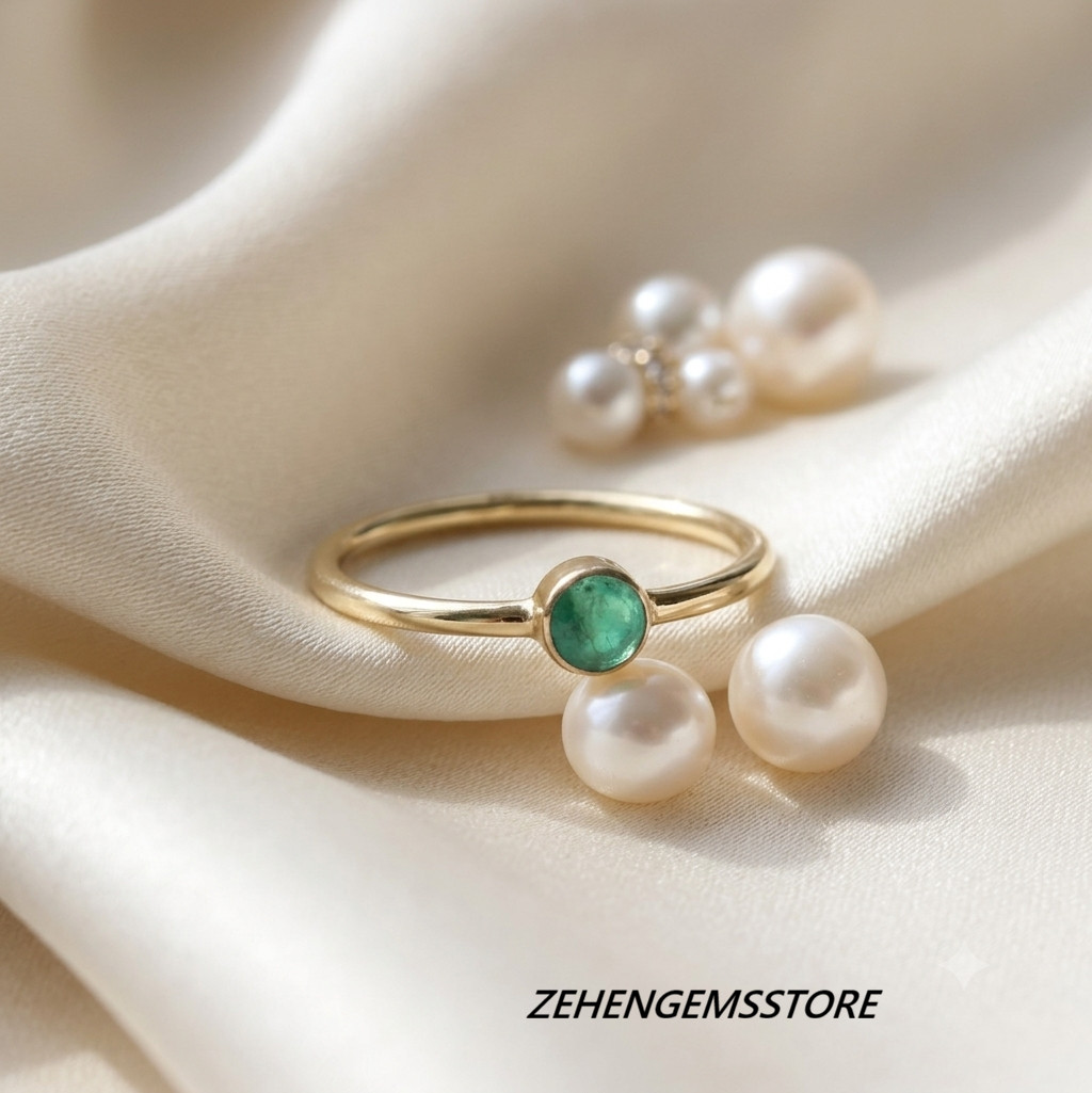 Lab created 925 Sterling Silver Gold Plated Lab Created Emerald Bezel Ring