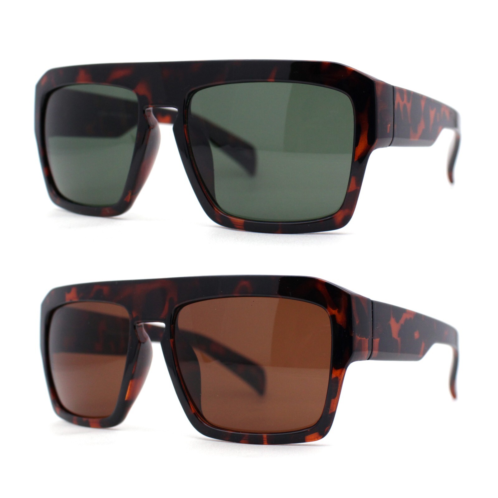 Mens Flat Top Rectangle Keyhole Thick Plastic Mobster Sunglasses