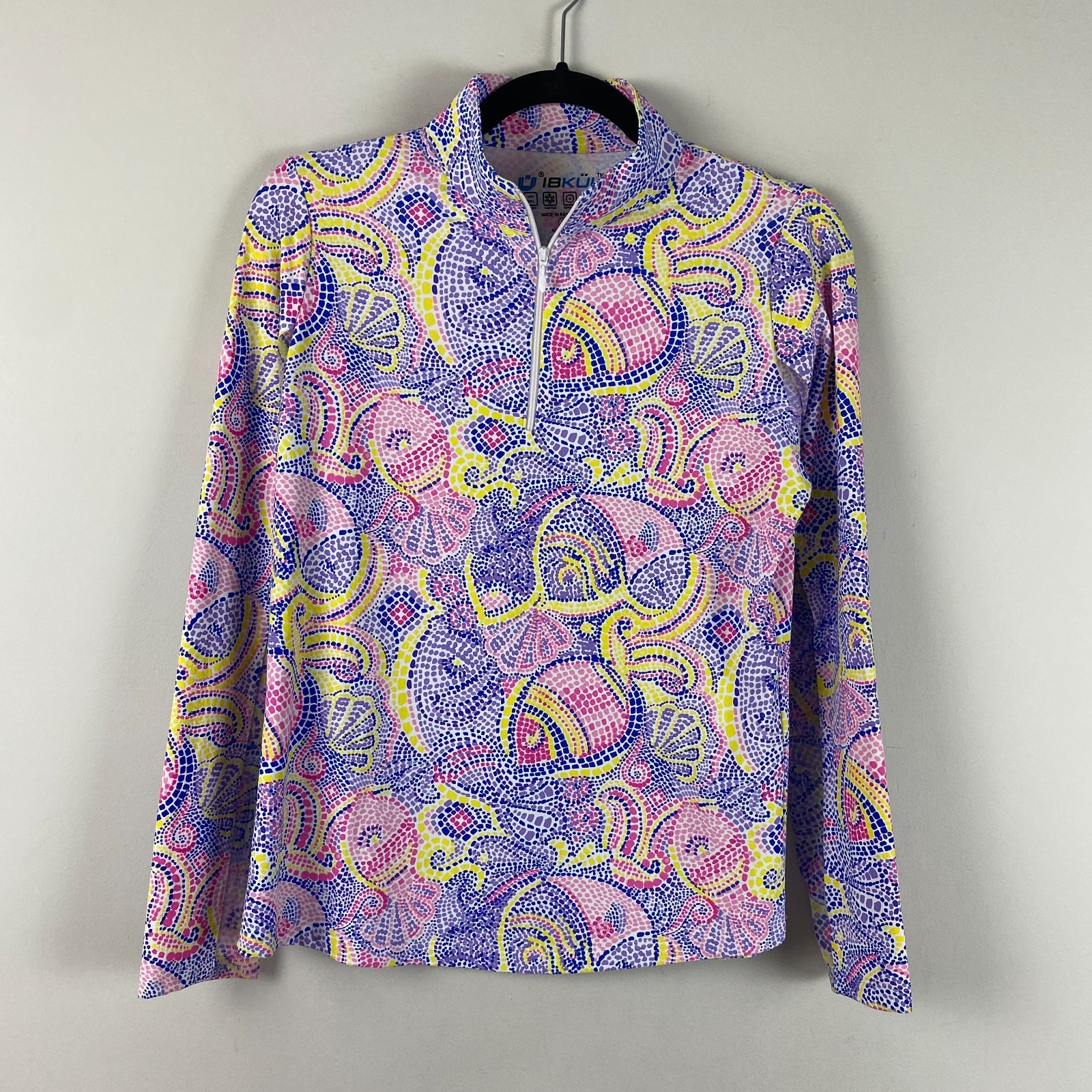 IBKUL Mariel Candy Pink Multi Mock Long Sleeve Top Small 1/4 Zip Pullover