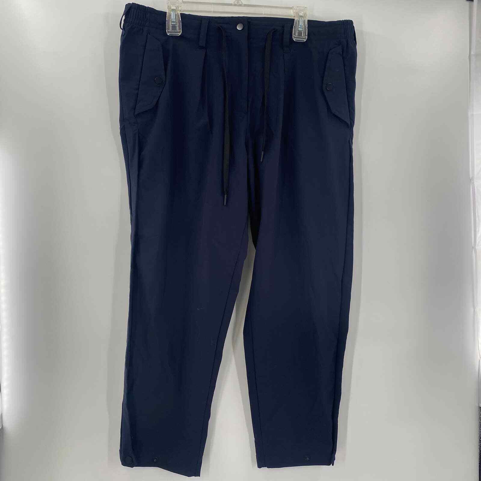 Paskho XL Navy Sanctuary Blue Drawstrings Stretch Waist Pocket Tech Travel Pants