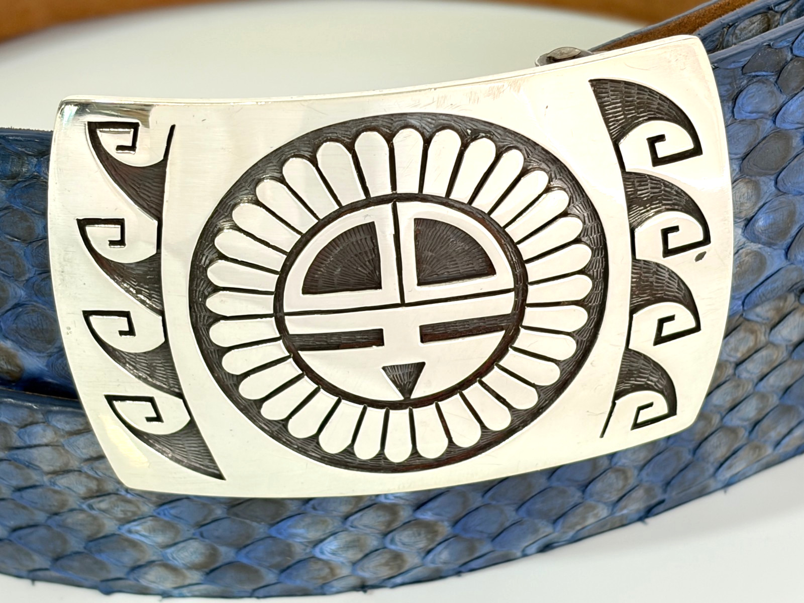 W. Kleinberg Genuine Python Belt 38 Sterling Silver Buckle Southwestern Sunface