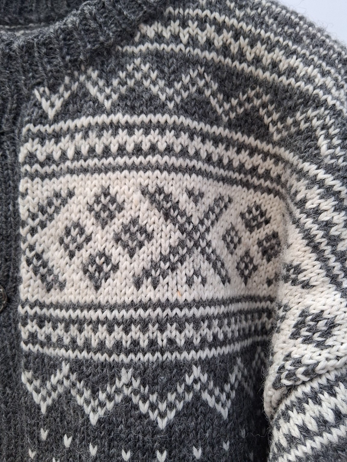 Vintage Hand Knitted Norwegian Wool Cardigan 100% Wool Nordic Folk Knit Men’s L