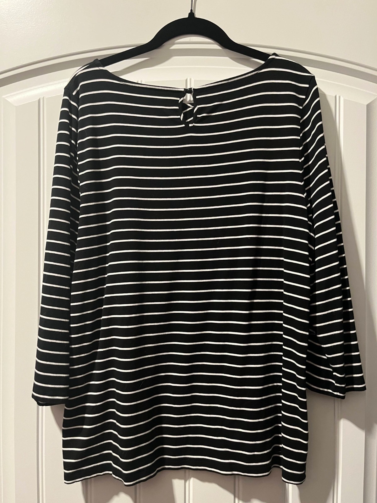 Talbots XL Black White Striped Knit Top 3/4 Sleeve Rayon Stretch Tunic