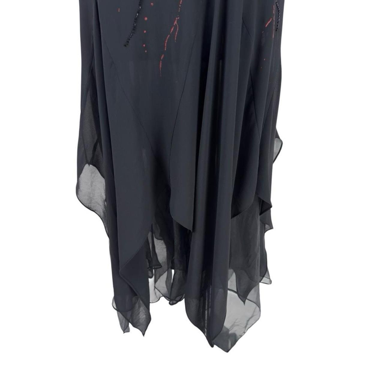Vintage Black Chiffon One Shoulder Beaded Rose Art Evening Maxi Dress Gothic XS