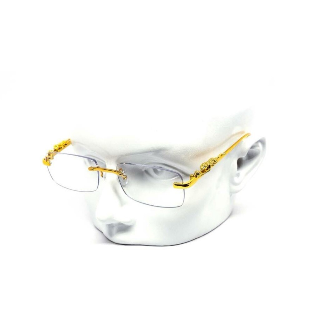 Luxury Leopard Clear Lens Gold Frame Hip Hop Retro Men’s Rectangular Glasses