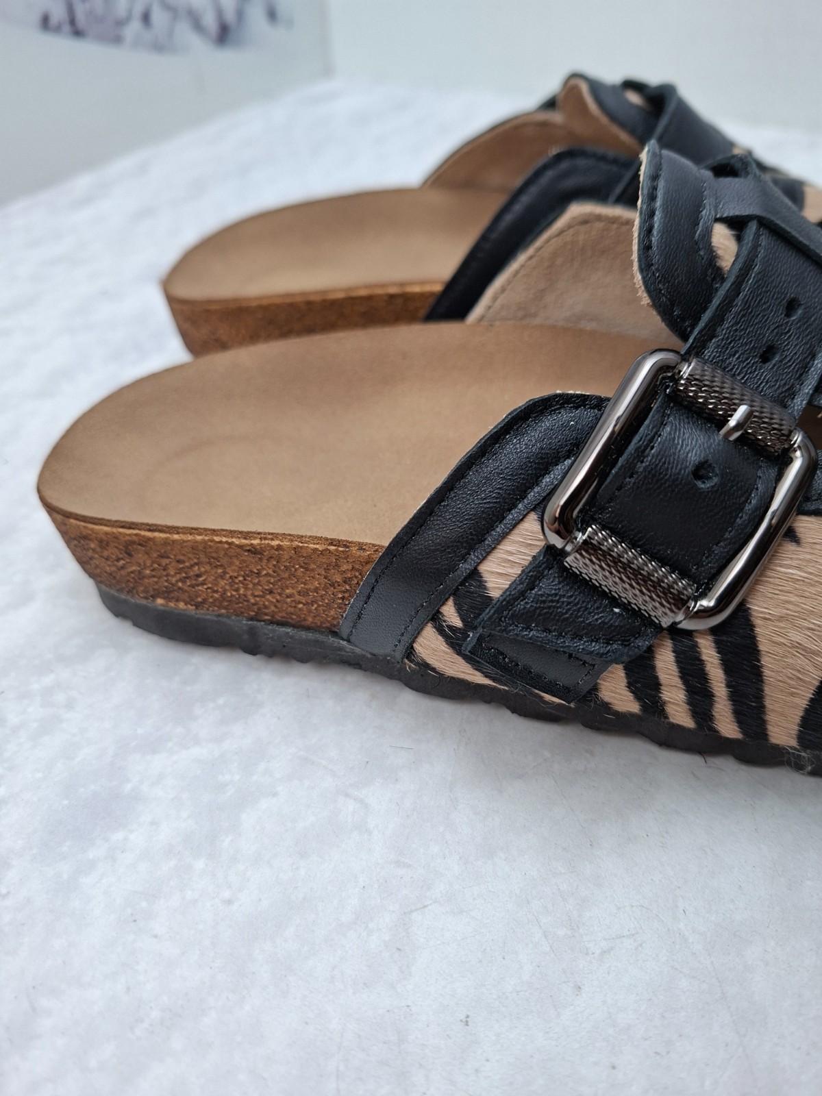 Animal print Real fur leather clogs for women Womens summer Outdoor shoes
