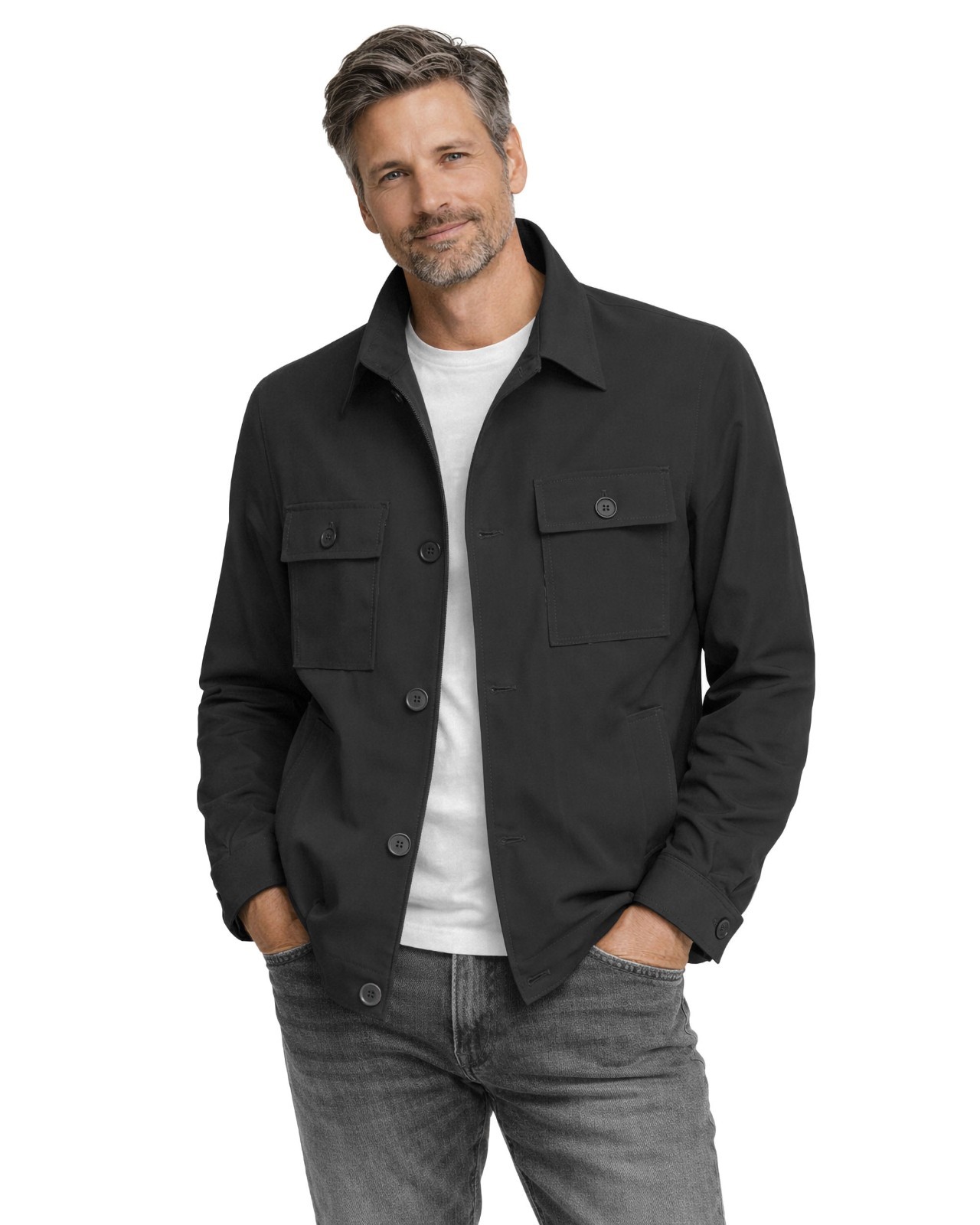 NWT EZZELINO FIELD JACKET solid black technical fabric luxury Italy 48 S