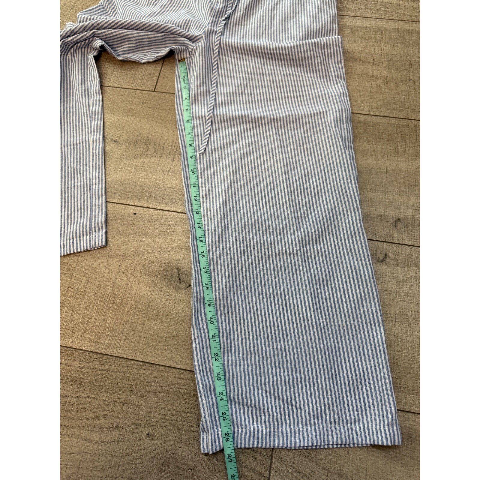Blue White Striped Wide Leg Drawstring Waist Casual Pants Women Small