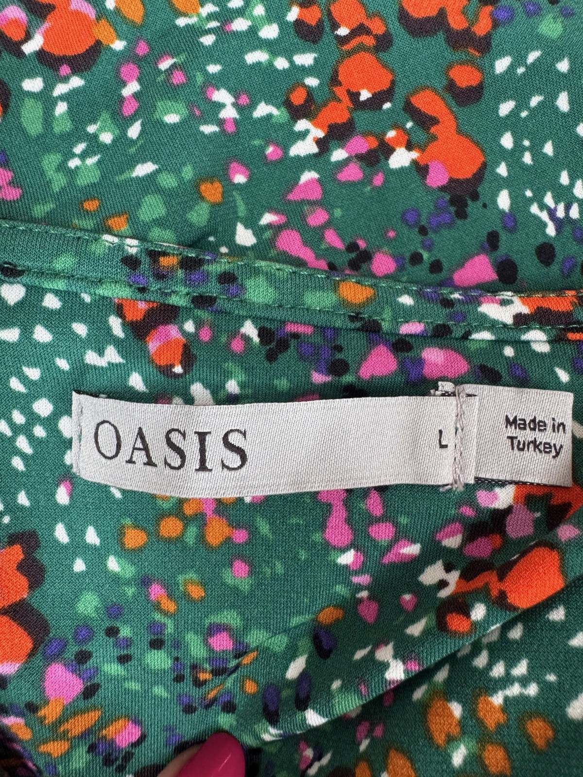 New!! Fabulous OASIS Green & Multicoloured Silky Jersey Midi DRESS, Large *6