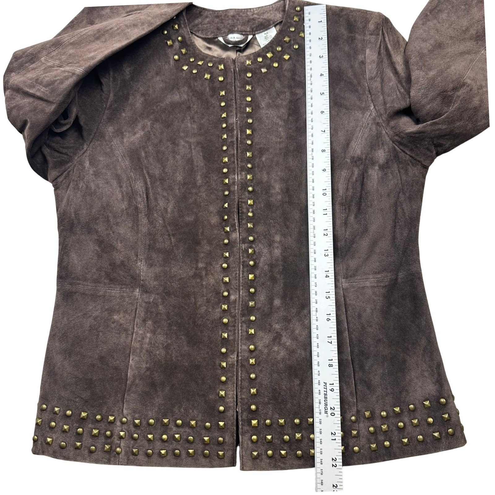 Brown Genuine Suede Studded Jacket Petite Small Statement Jacket