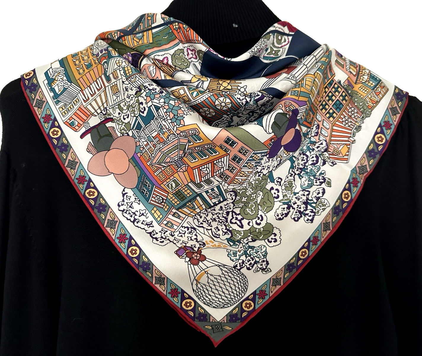 35″x35″Travel in Paris Print Pure Mulberry Twill Silk 14momme Scarf 88x88cm5-85