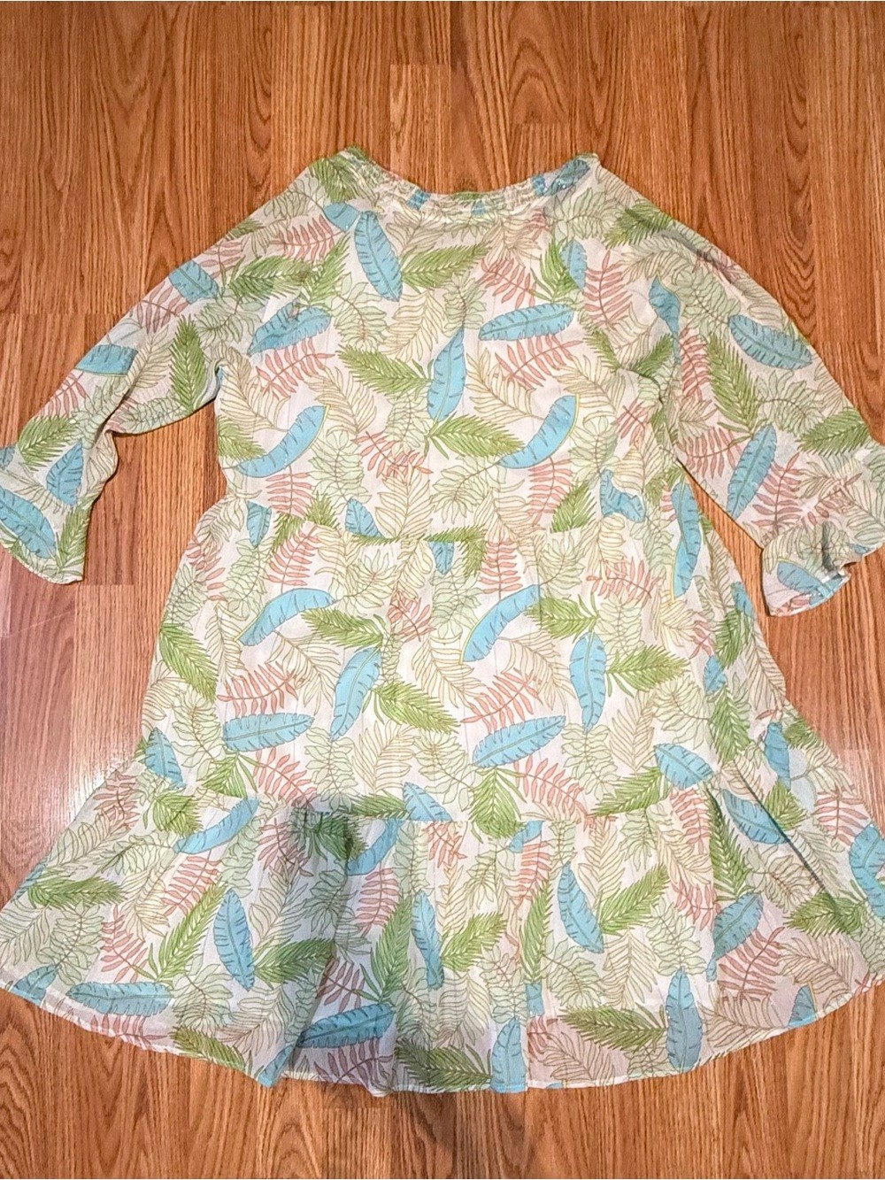 ESQUALO White Midi Dress with Blue and Green Leaf Print