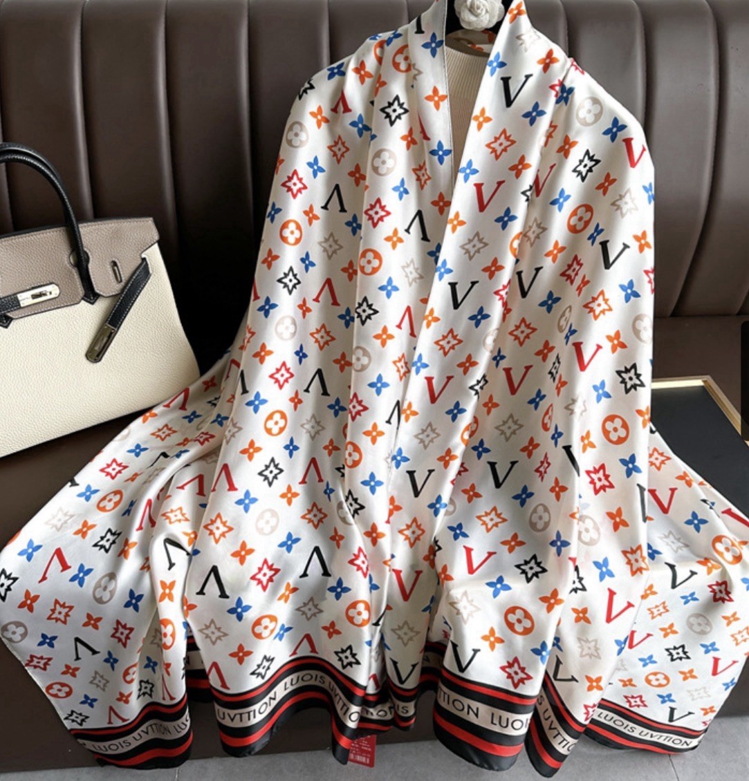 Louis Vuitton Luxury Silk Multicolor scarf Monogram 70” X 35” Made In Italy