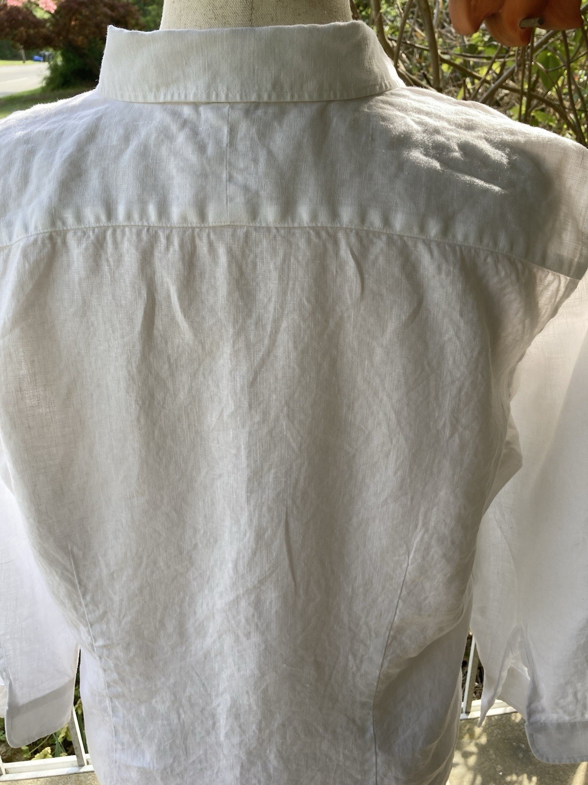 Chaps *Logo* White Button Up Collared Blouse 100% Linen SZ XL 3/4 Split Sleeve