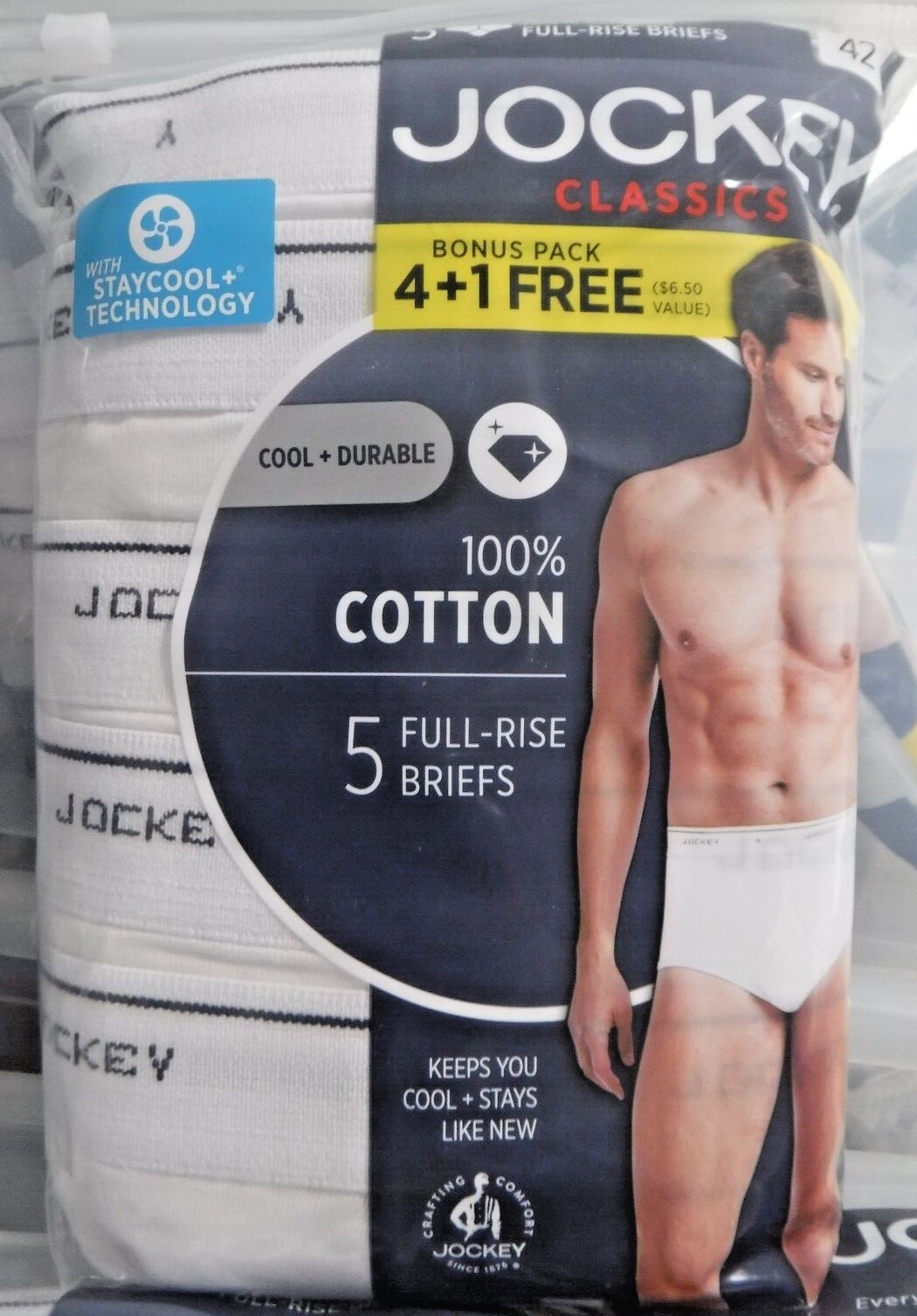 Jockey Classic Briefs 5 pack Full rise 100% Cotton Underwear Y front Fly white