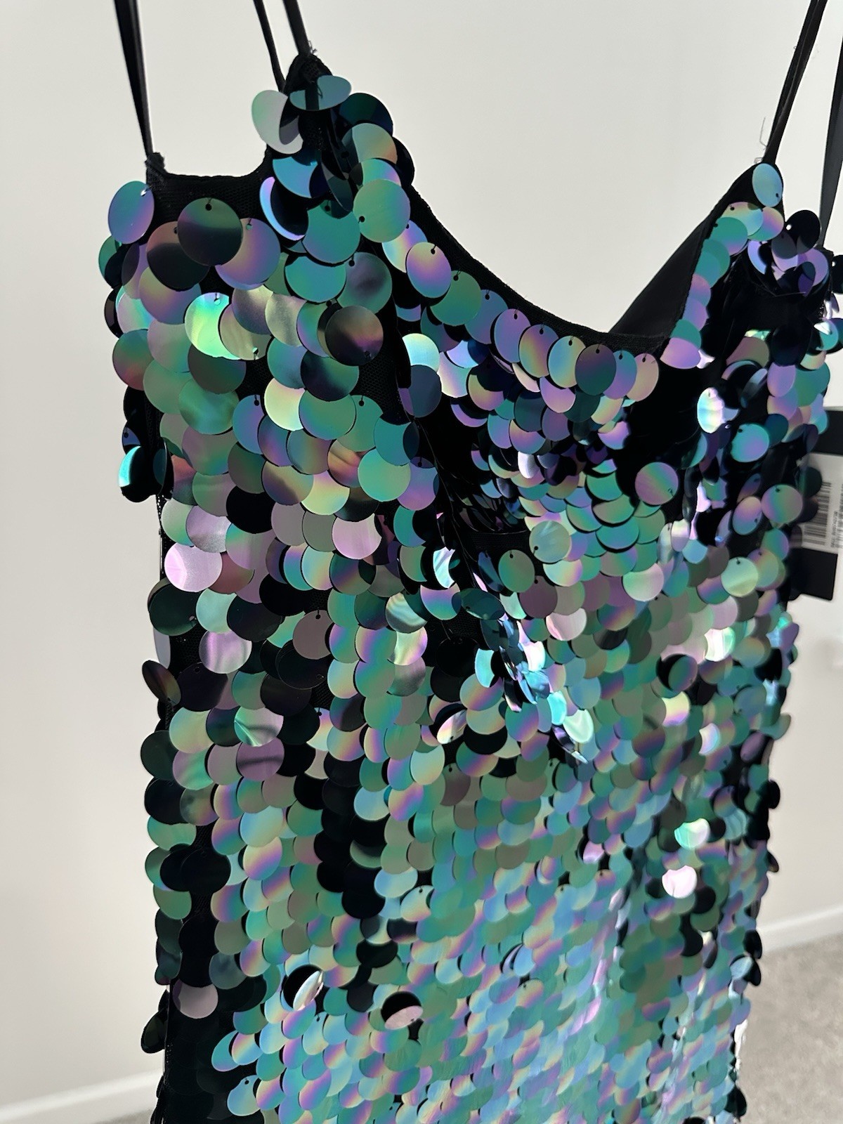 City Studio S Iridescent Sequin Mini Slip Dress V-Neck Strappy Lined Party