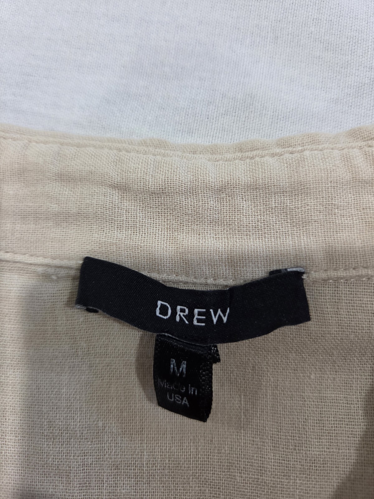 Drew Women’s Beige Split Neck Cotton Gauze Blouse, Size M