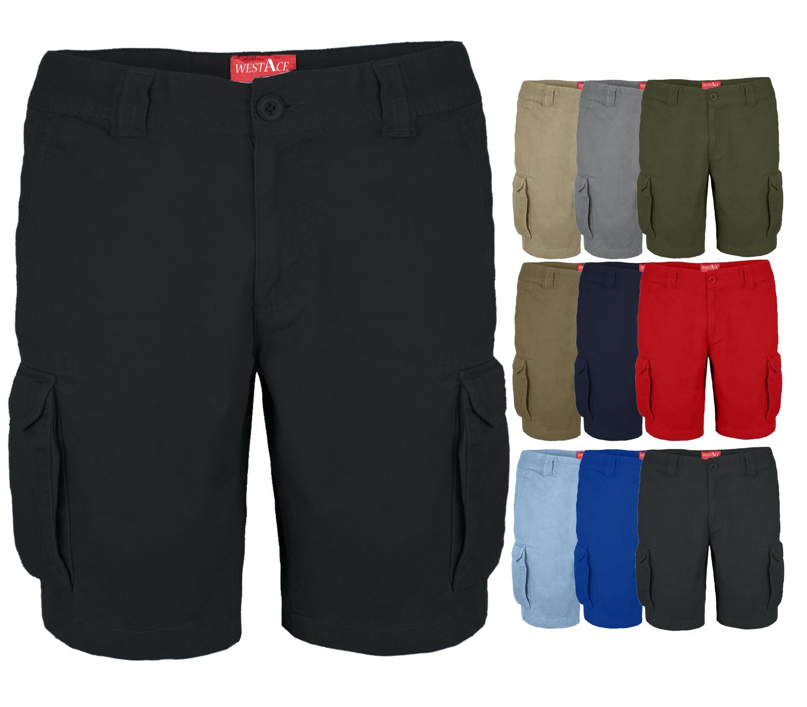 Mens Cargo Shorts Combat westAce Chino Half Pants 100% Cotton Work Wear Casual