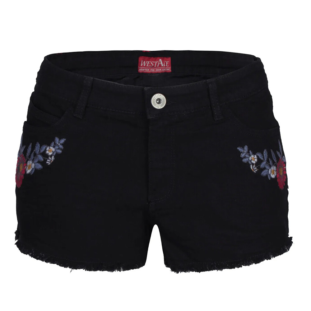 Womens Mid Blue High Waisted Stretch Denim Shorts Summer Hot Pant Multiple Sizes