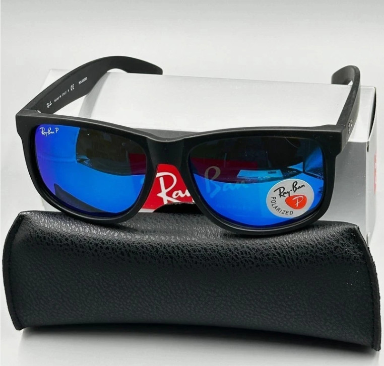 Ray-Ban Justin RB4165 622/55 Rubber Black Blue Mirror Polarized Sunglasses 54 mm