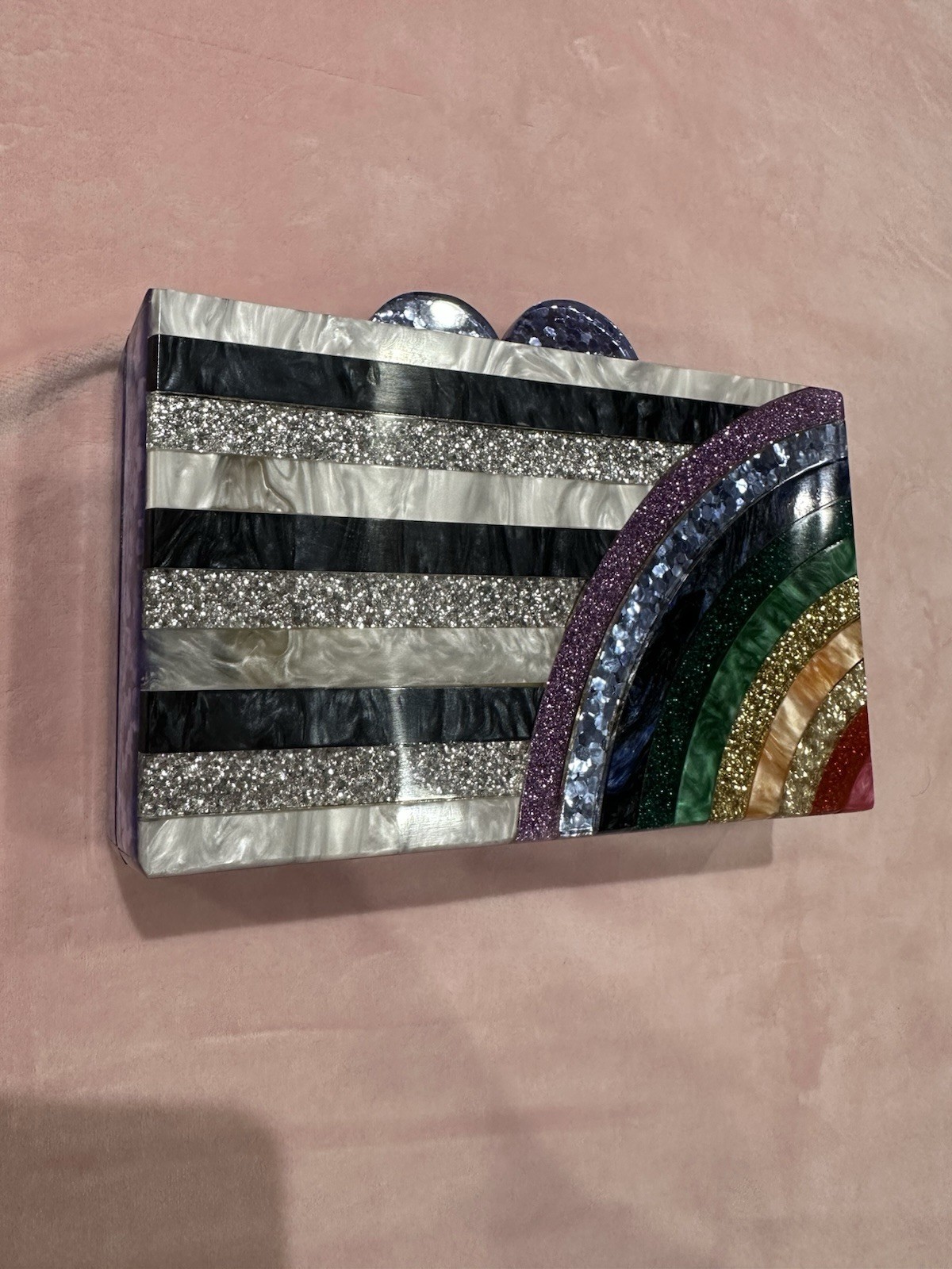 Elizabeth Sutton Collection Acrylic Clutch Purse Arc Rainbow – MISSING STRAP
