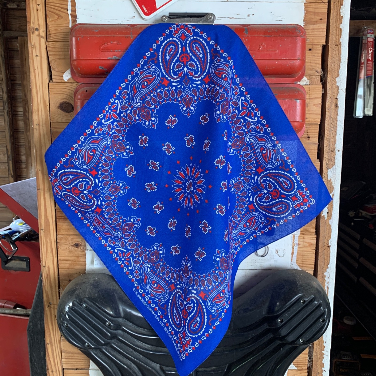 Blue Red White Paisley Approx. 22″x22″ Bandanna USA Made 100% Cotton Biker