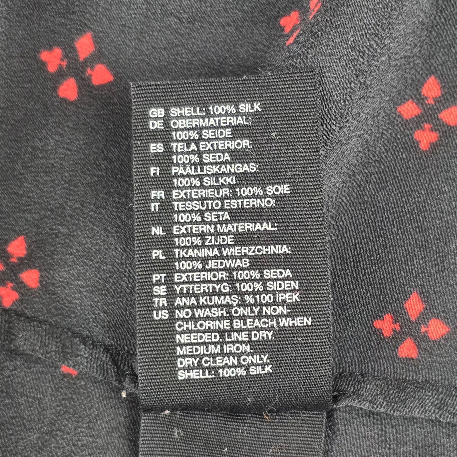 & Other Stories Silk Blouse Black Red Print Hidden Button Long Sleeve Shirt