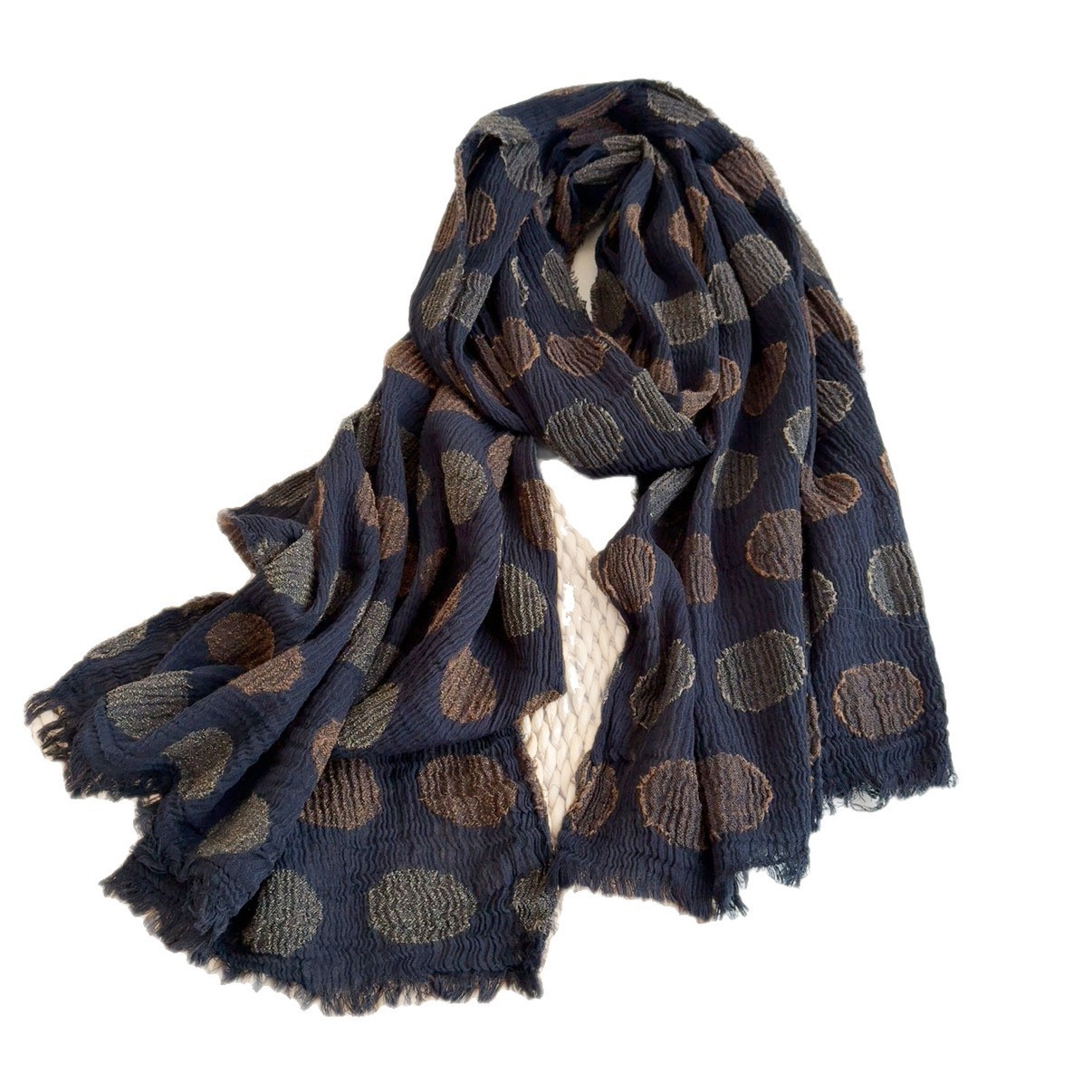Cotton Linen Blend Jacquard Scarf Lightweight Vintage Wrinkle Shawl Spring
