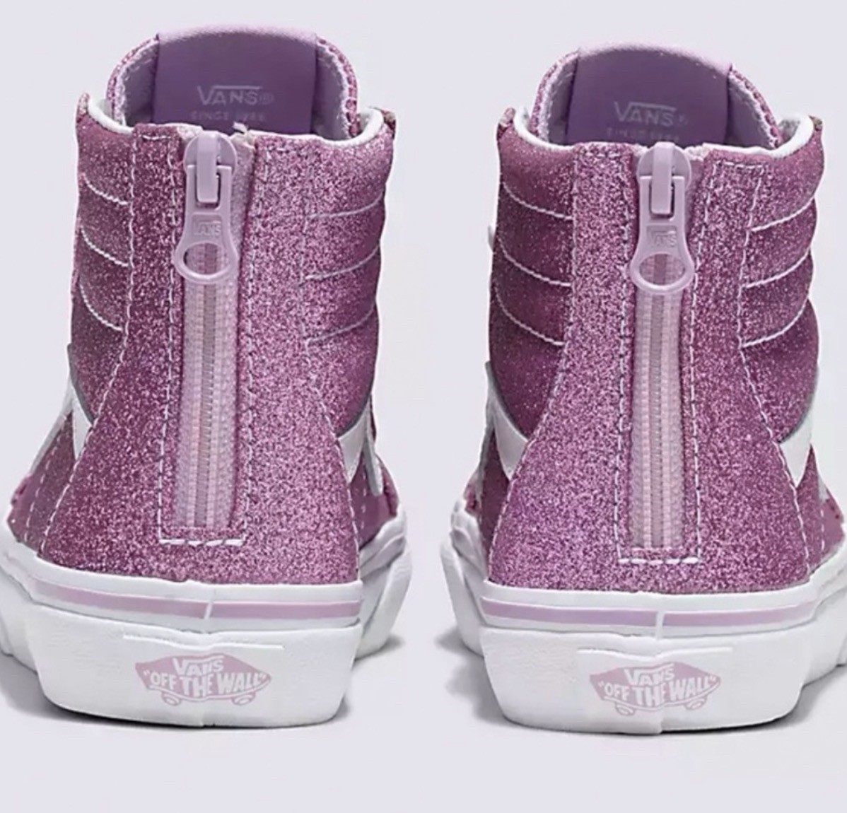 VANS Sk8-Hi Kids High Top Sneakers Purple/White Glitter Lace Up Zip US 2.5