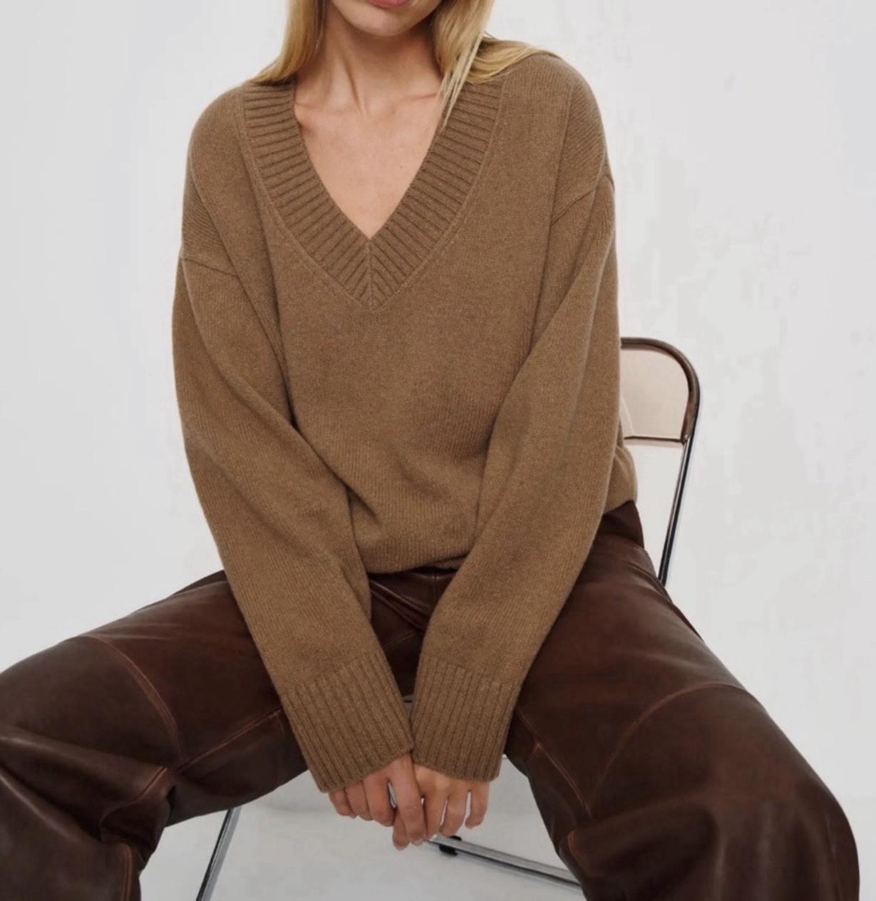 Reformation Jadey Cashmere Oversized V-neck Sweater X-Small