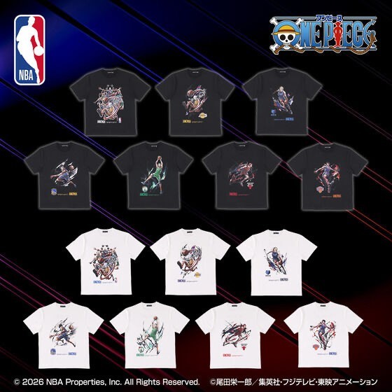 ONE PIECE × NBA T-Shirts Group Art BLACK、White