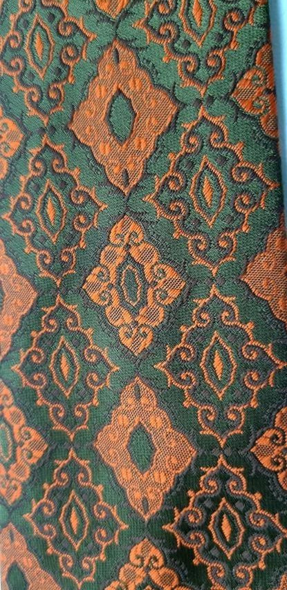 BELVEDERE GoldStar Tie Men’s Orange/Olive Rhombus Floral Geometric L-52″ W-2.7″