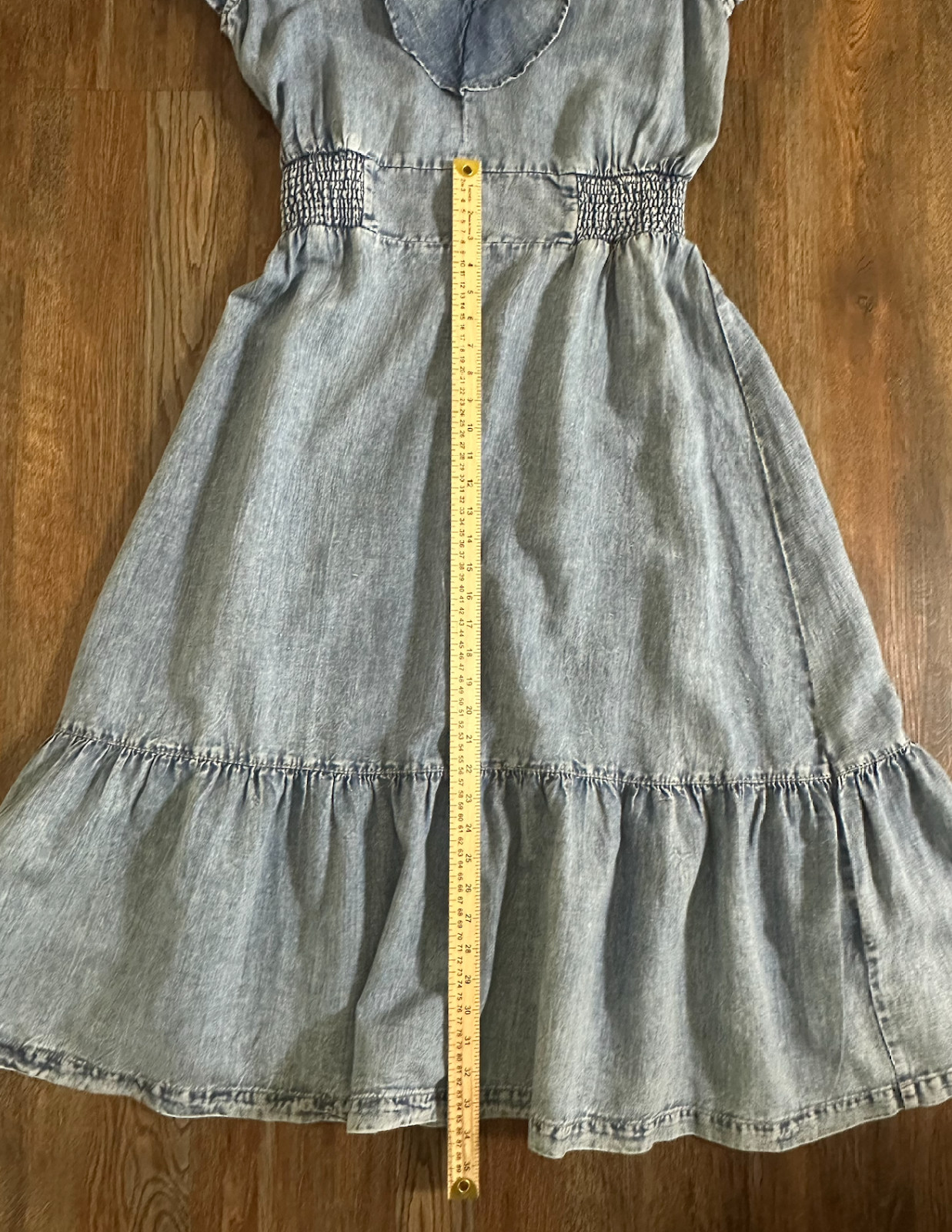 INC International Concepts Indigo Chambray Linen Blend Midi Dress Ruffle NWT 14
