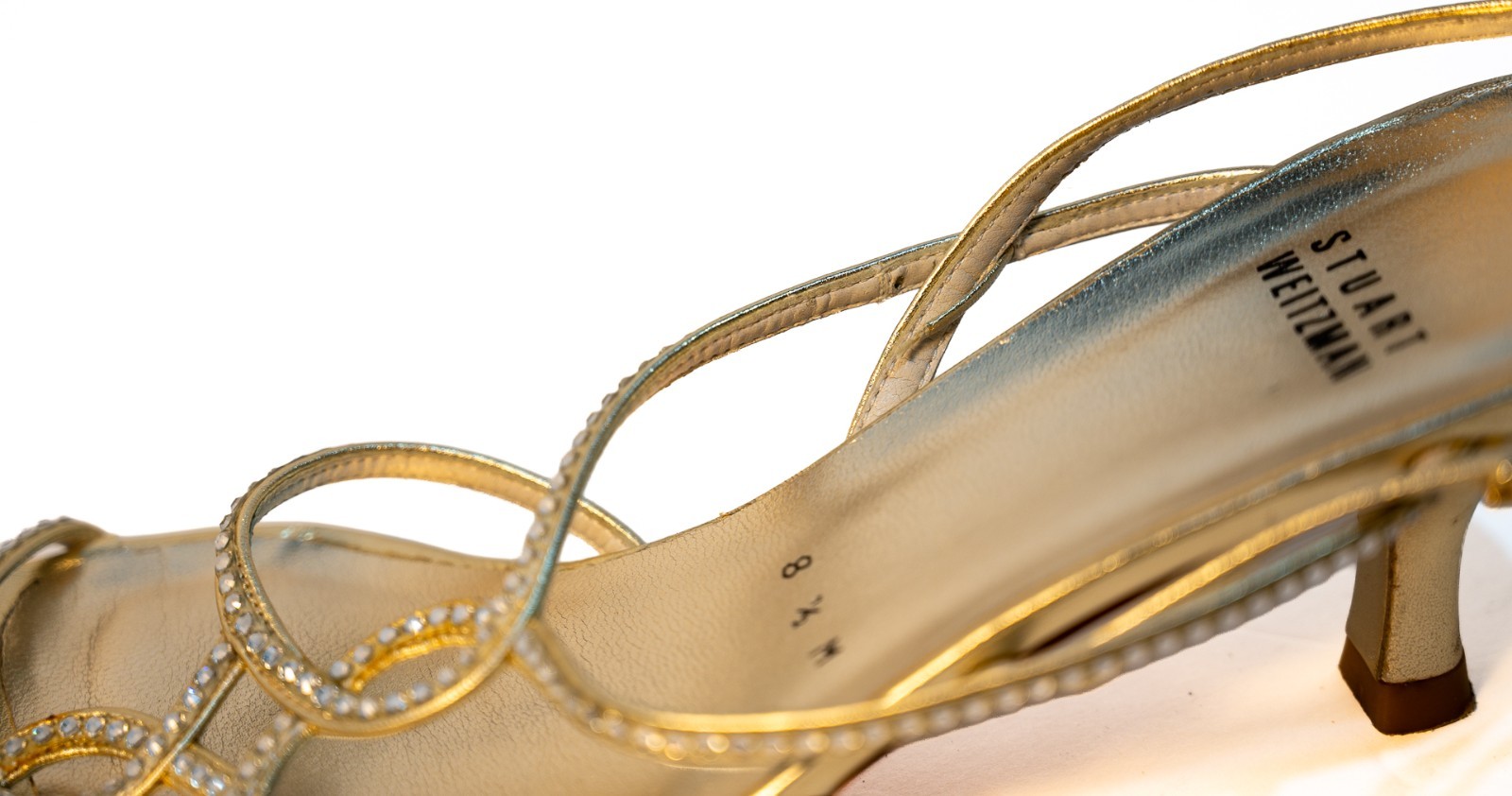 Stuart Weitzman Gold Metallic Rhinestone Slingback Sandals Women’s 8.5 M Spain