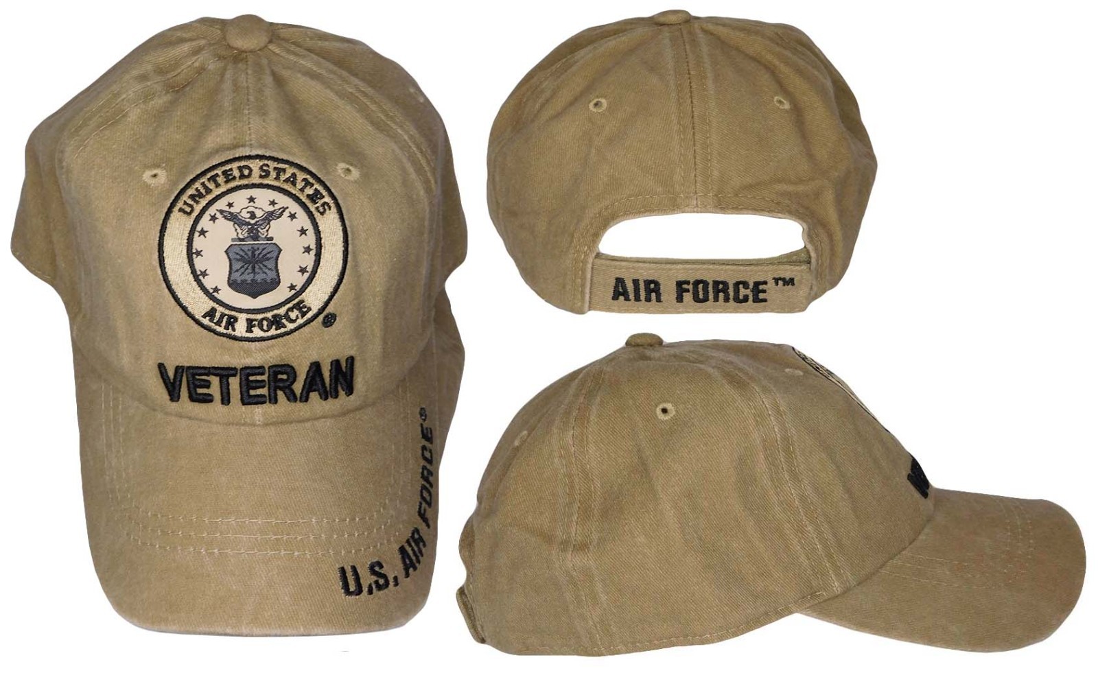 U.S. Air Force Emblem Veteran Khaki Adjustable Embroidered Cap Hat – Licensed