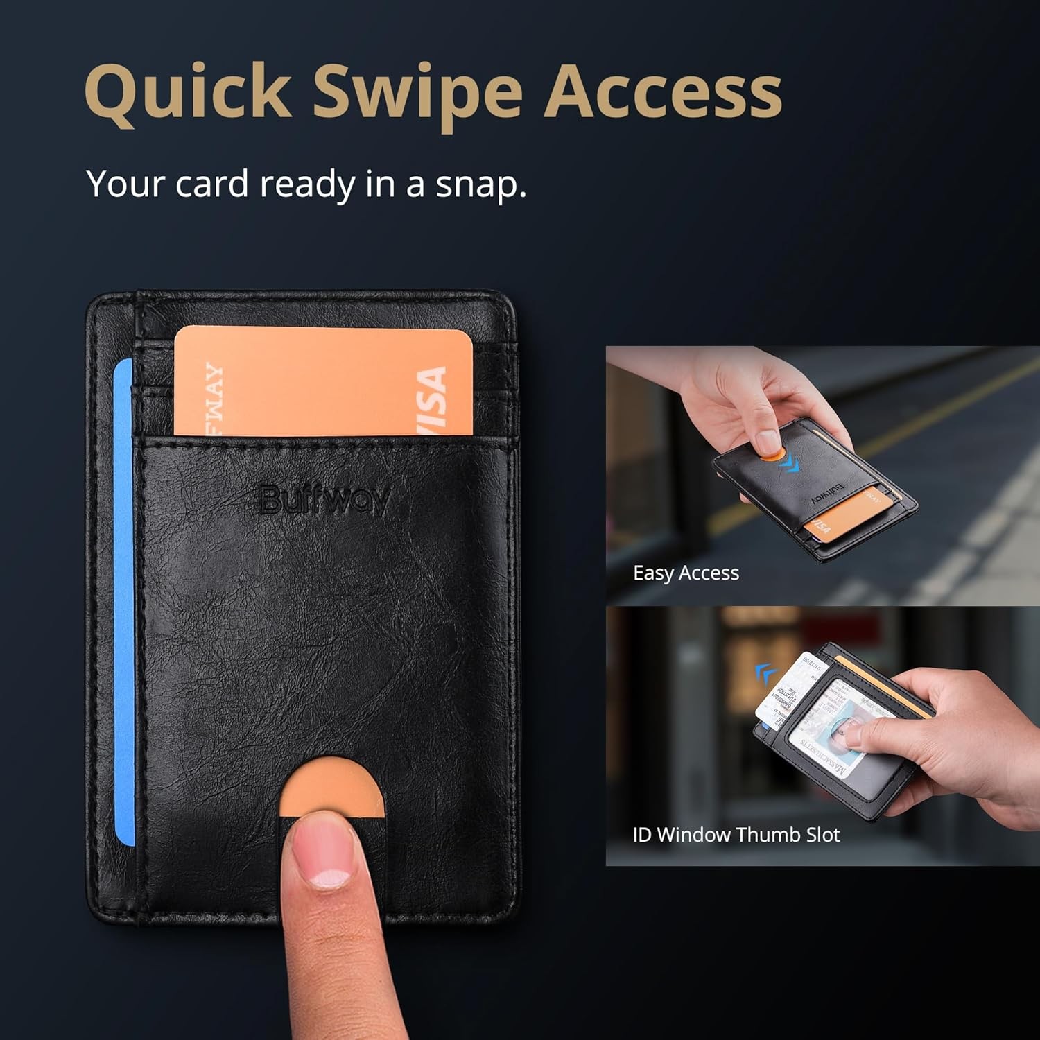 Slim Minimalist Front Pocket RFID Blocking Leather Wallets for Men [Black]