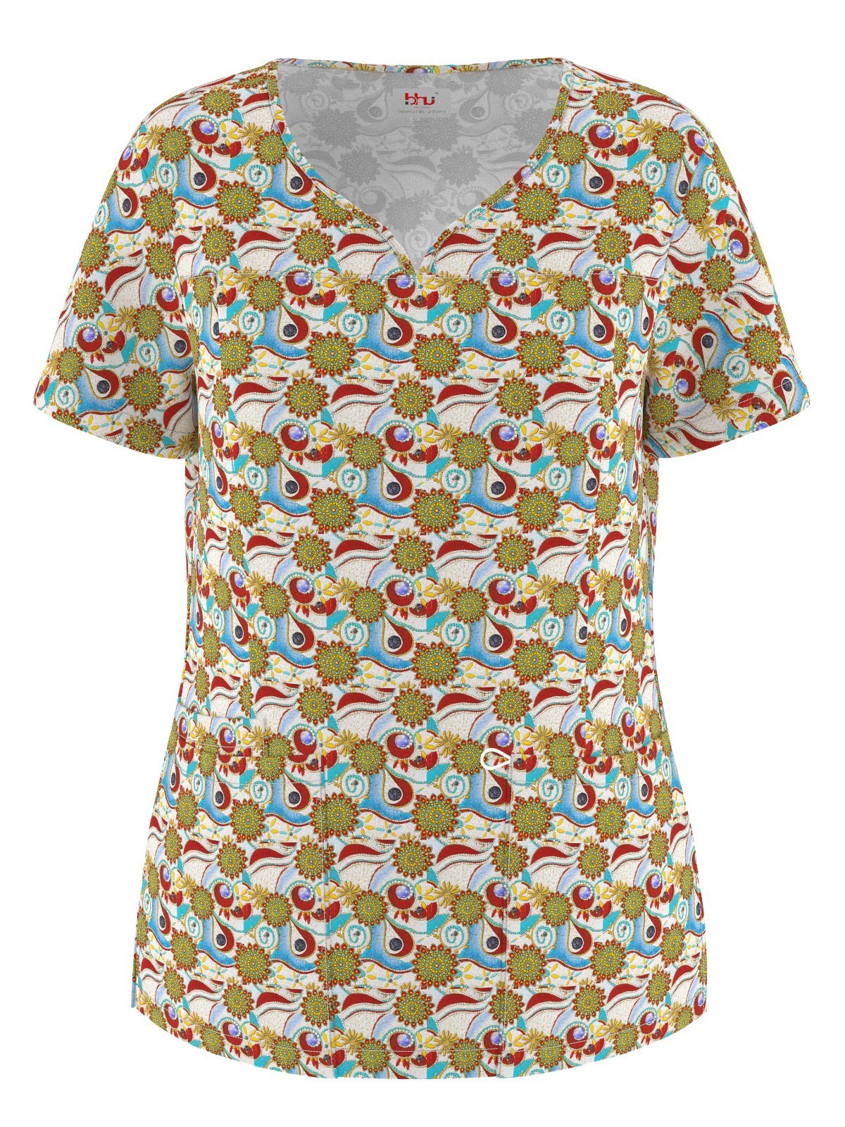 Women’s 4 Way Stretch Notch Collar Printed Scrub Top Sizes XS S M L XL 2XL NWT