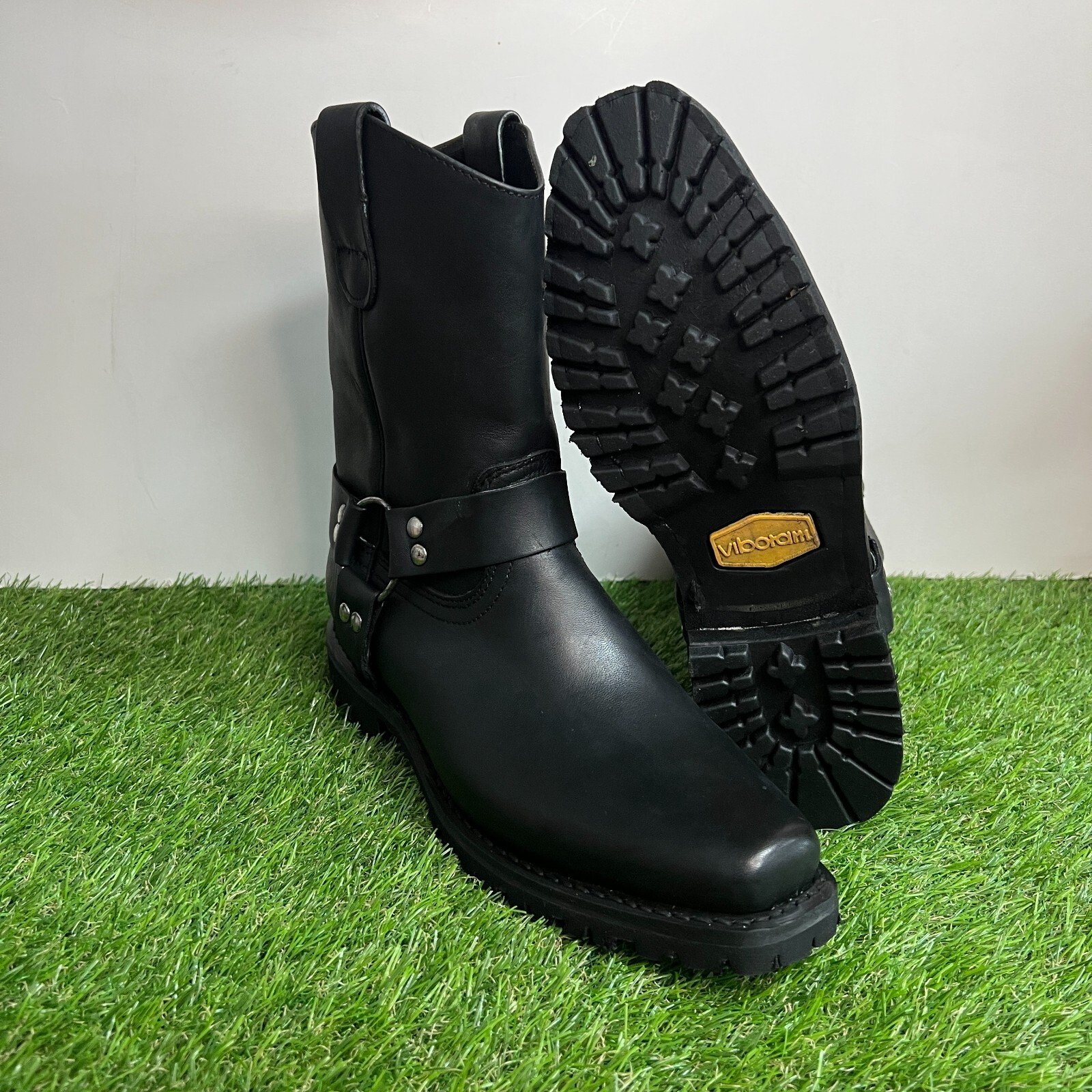 Mens Motorcycle Black Biker Boots Leather Harness Rock Riding Moto Est.2009