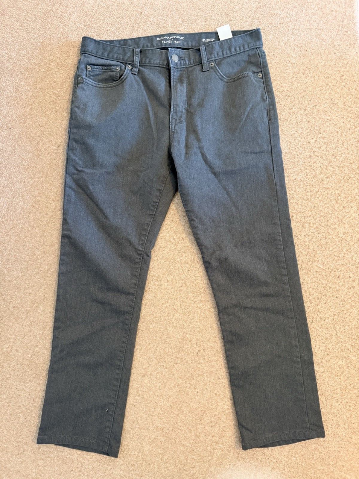 Banana Republic Traveler Slim Fit Pants Mens 31 Gray Stretch Denim Hemmed Taper