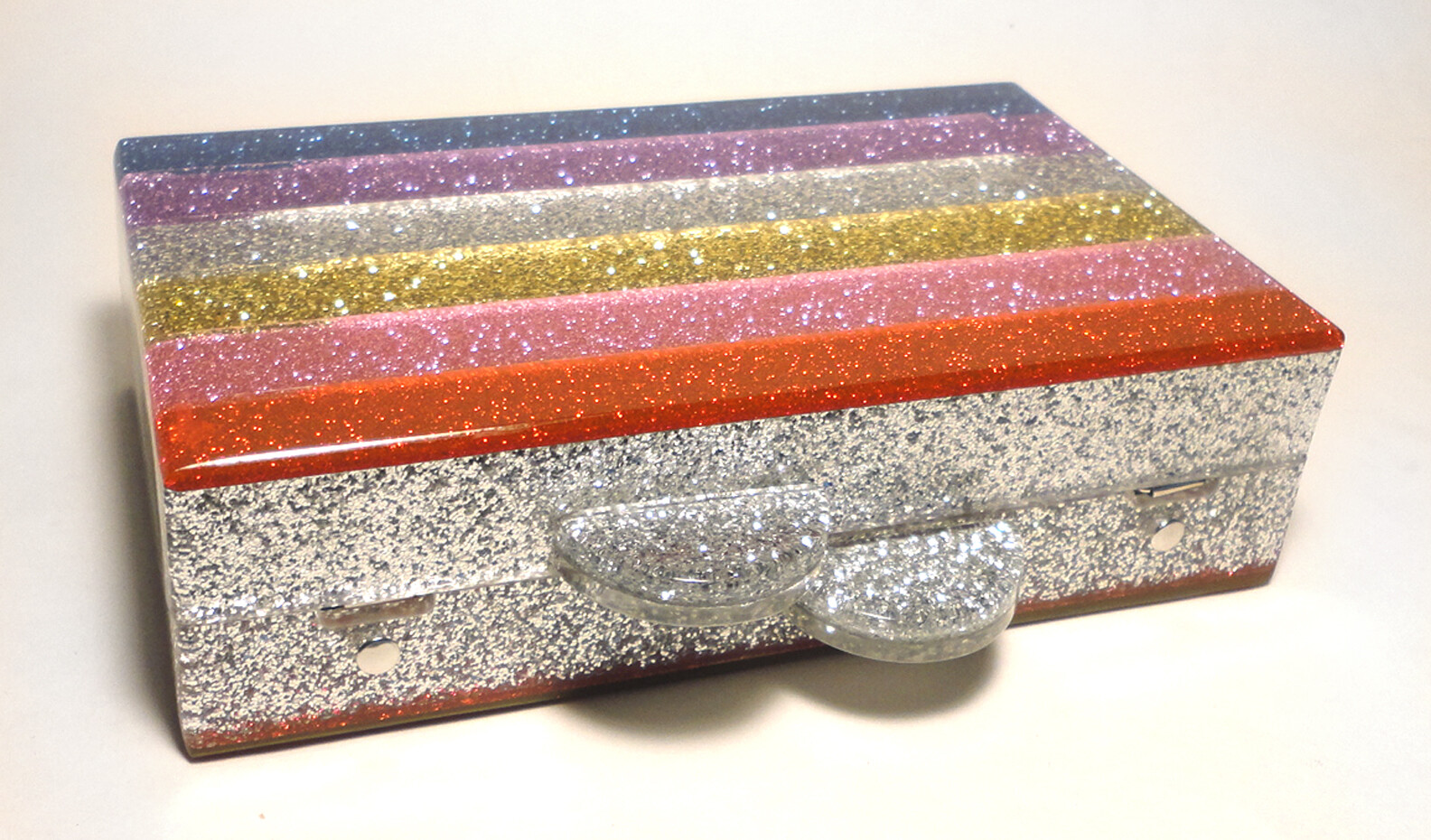 NEW Acrylic ELIZABETH SUTTON COLLECTION Glitter RAINBOW CLUTCH BAG 7″ $345