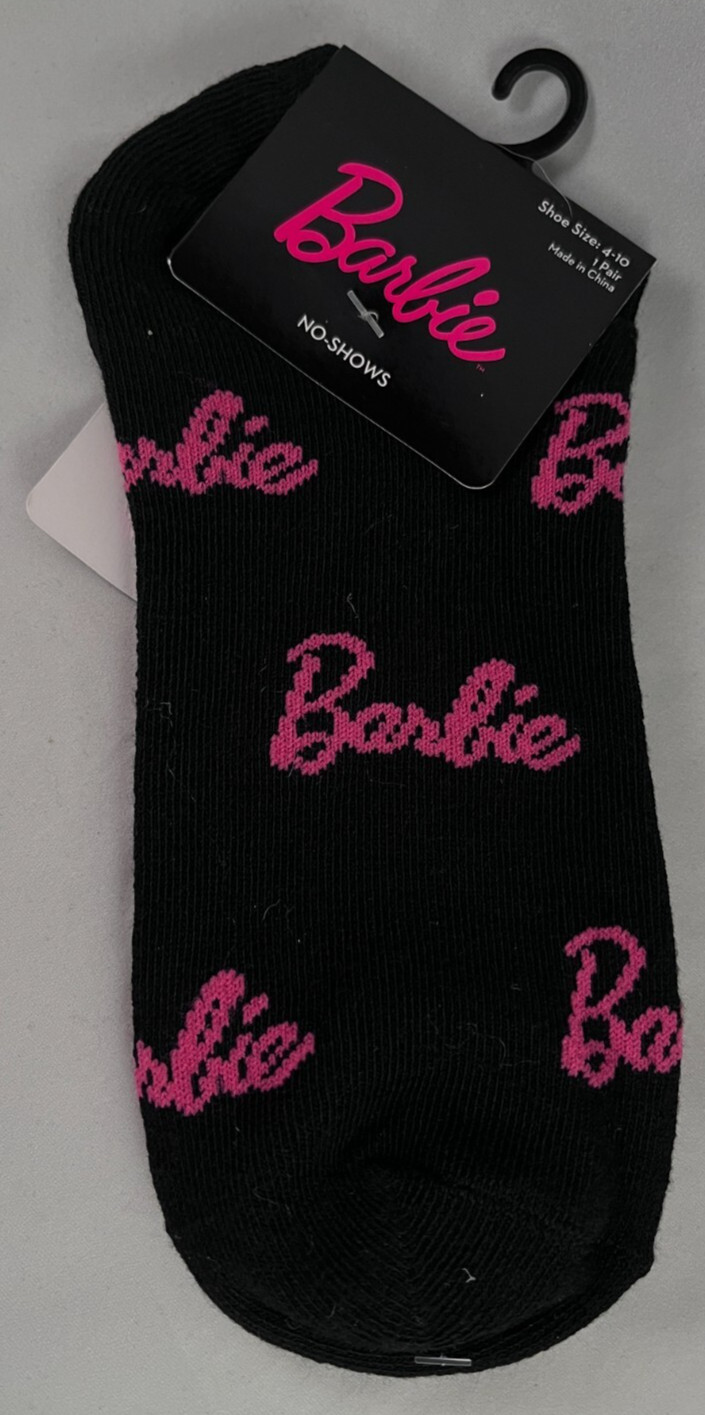 Mattel – Barbie – Black – 1 Pair -No Show Socks – Size Womans 4-10