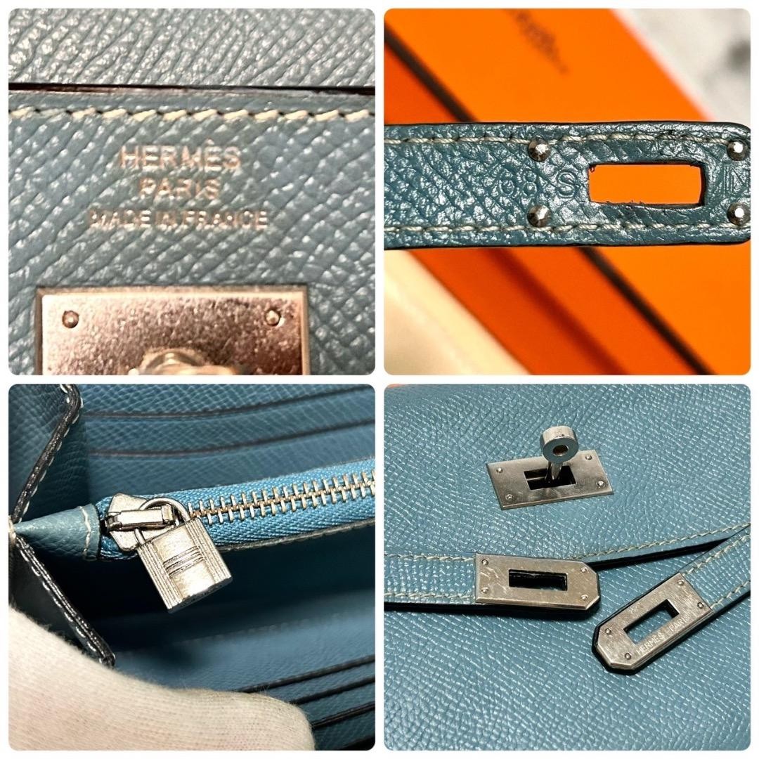 HERMES Paris Kelly Long Wallet Blue Silver Veau Epsom Leather Japan Authentic