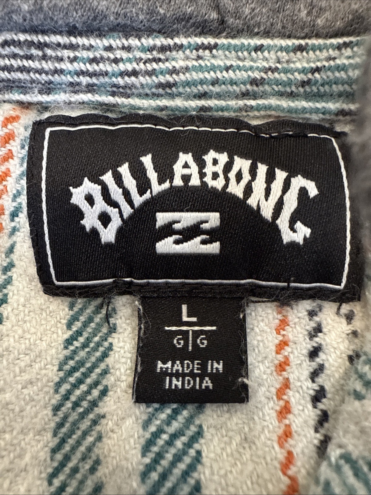 Billabong Baja Flannel Button Up Jacket Shacket Sz L Blue Green Striped Hooded