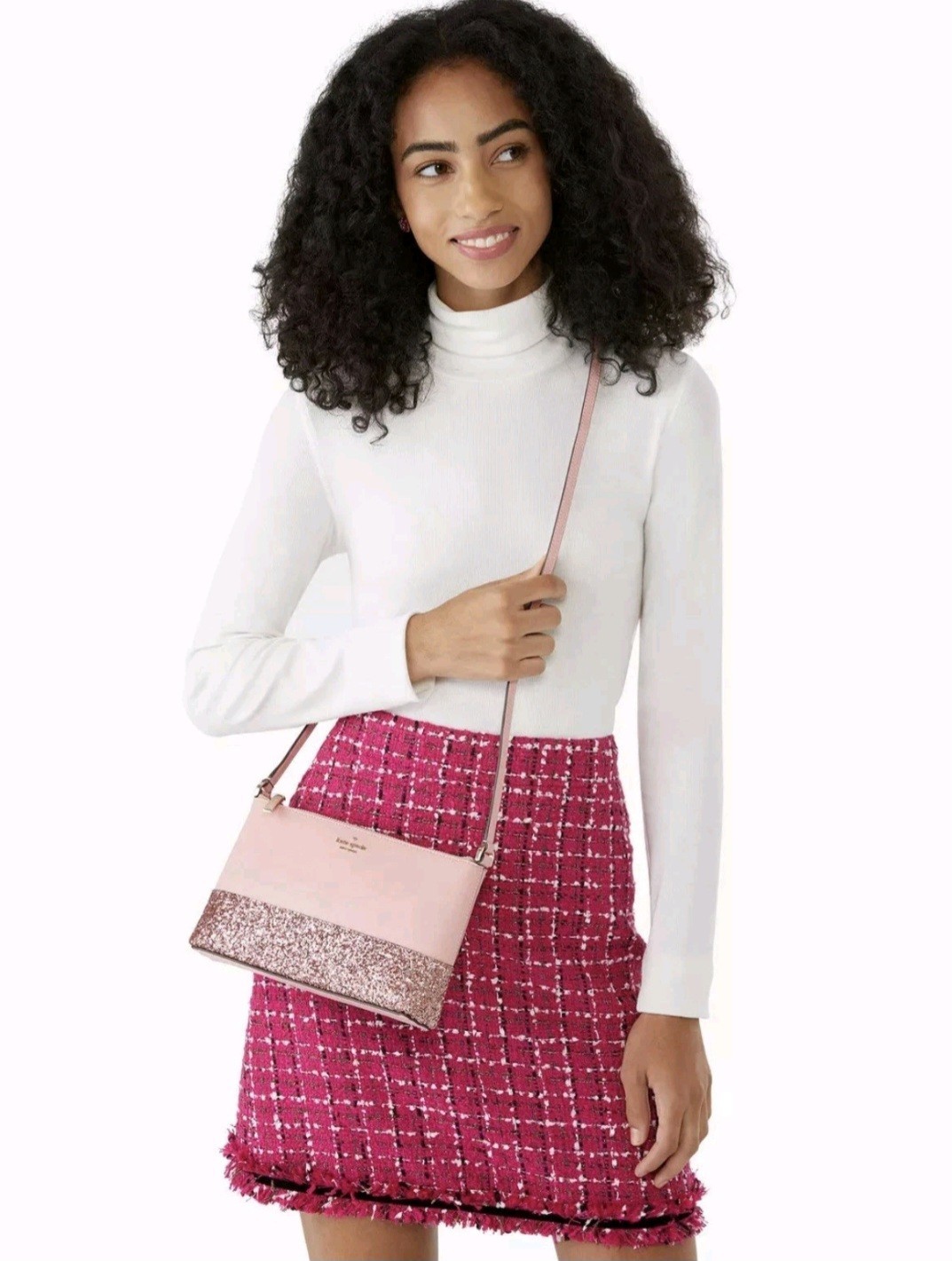 NWT Kate Spade Flash Glitter Crossbody Pink RP $279 Party Wedding Date Night