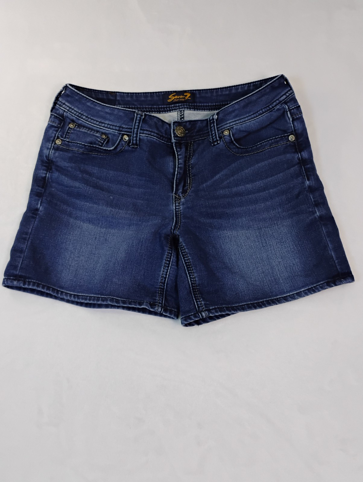 Seven7 Sunset Bermuda Shorts Size 10 Women Blue Stretch Distressed Raw Hem Denim